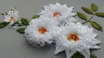 Beautiful White Flowers : 3D Embroidery