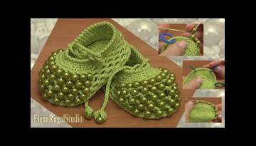 Crochet Beaded Baby Shoes Tutorial 81 part 2 of 2