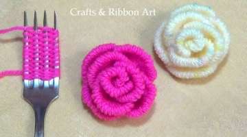 Amazing Trick with Fork - Easy Woolen Rose Making