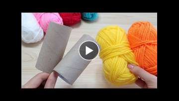 Christmas decoration idea with toilet paper rolls and yarn