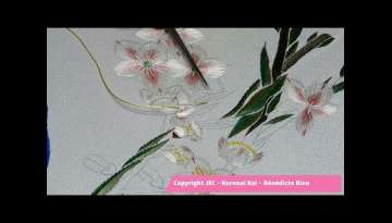 Japanese embroidery Peach blossoms with small bird