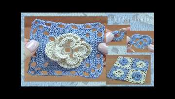 Crochet Square Motif with Flower Tutorial 