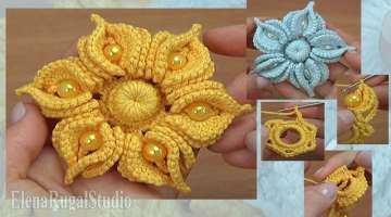 Crochet Amazing 3D Flower with Beads Tutorial