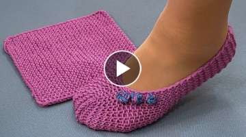 Knitted slippers from a square is easy and simple 
