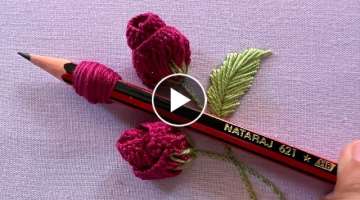 3D Rosebud design| hand embroidery design| embroidery flowers