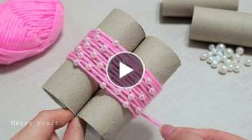 Super easy flower making with empty tissue roll, beads, yarn