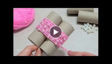 Super easy flower making with empty tissue roll, beads, yarn