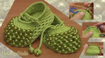 Crochet Beaded Baby Shoes Tutorial 81 part 1 of 2
