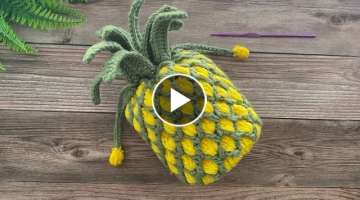 Crochet 3d Pineapple Drawstring Bag