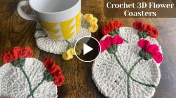 EASY Crochet 3D Flower Coasters Tutorial