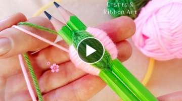 Super Easy Woolen Flower Making Trick using Pencil 