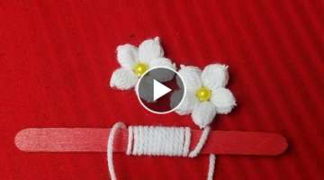 Hand Embroidery:Making Unique White Flower With Ice cream Stick