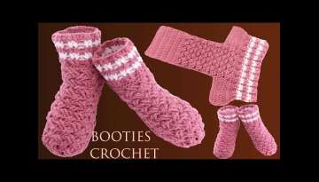 Zapatos a Ganchillo Crochet tamaño adulto en Punto Entrecruzado fácil de tejer con gancho