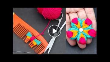 Super Easy Woolen Flower Making Trick Using Hair Comb